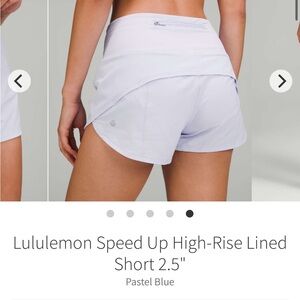 EUC Size 12 Lululemon Speed Up High-Rise Lined Short Pastel Blue